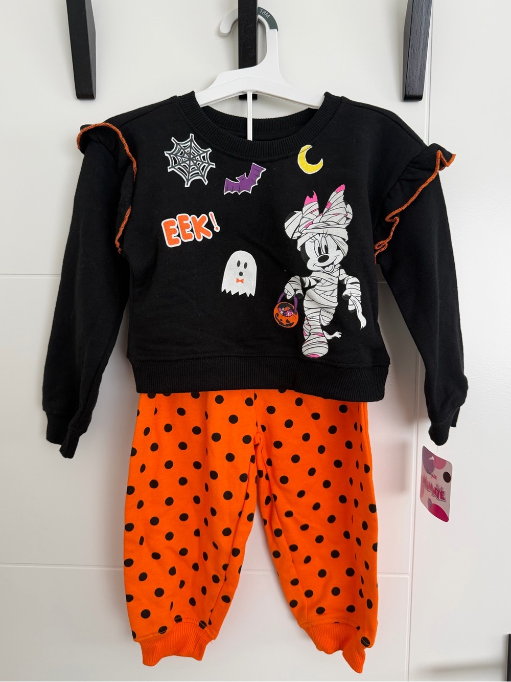 New 18m Disney Minnie Mummy Halloween Sweatshirt Sweatpants Set Toddler Orange